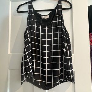 LOFT black + white grid tank blouse